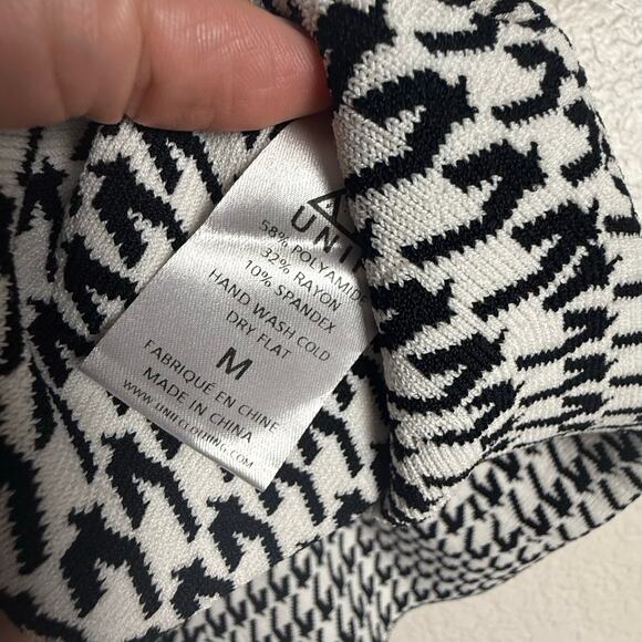 UNIF Black White Houndstooth Knit Logo Waist Fit & Flare Mini Skirt Size Medium - Picture 7 of 9
